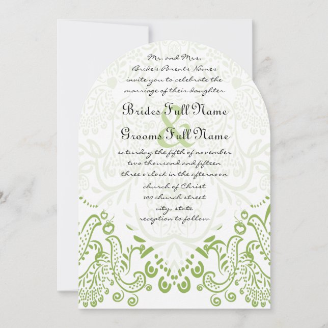 Apple Green Whimsical Bird Hochzeitseinladungen Einladung (Rückseite)