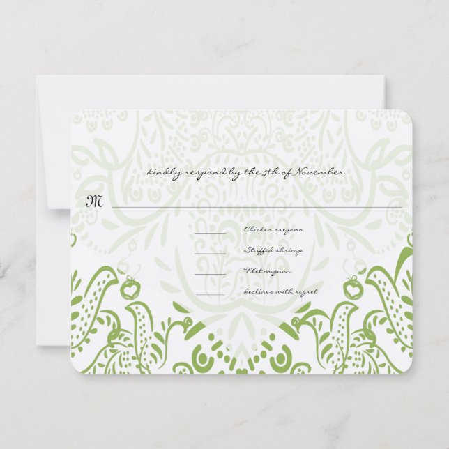 Apple Green Whimsical Bird Wedding Cards RSVP Karte (Rückseite)