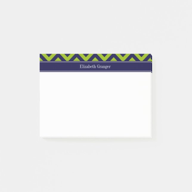 Apple Grn Navy LG Zickzack Navy Blue Name Monogram Post-it Klebezettel (Vorderseite)