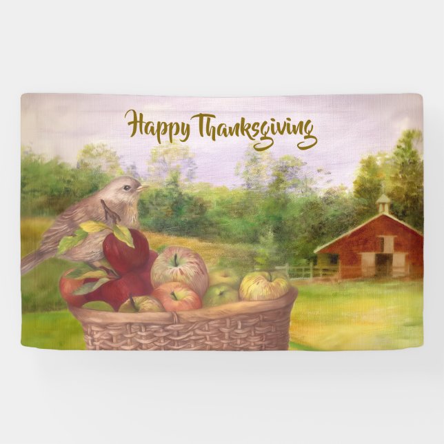 Apple Harvest Happy Thanksgiving Custom Banner (Horizontal)