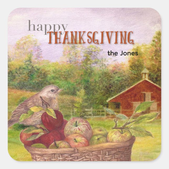 Apple Harvest Happy Thanksgiving Quadratischer Aufkleber (Vorderseite)
