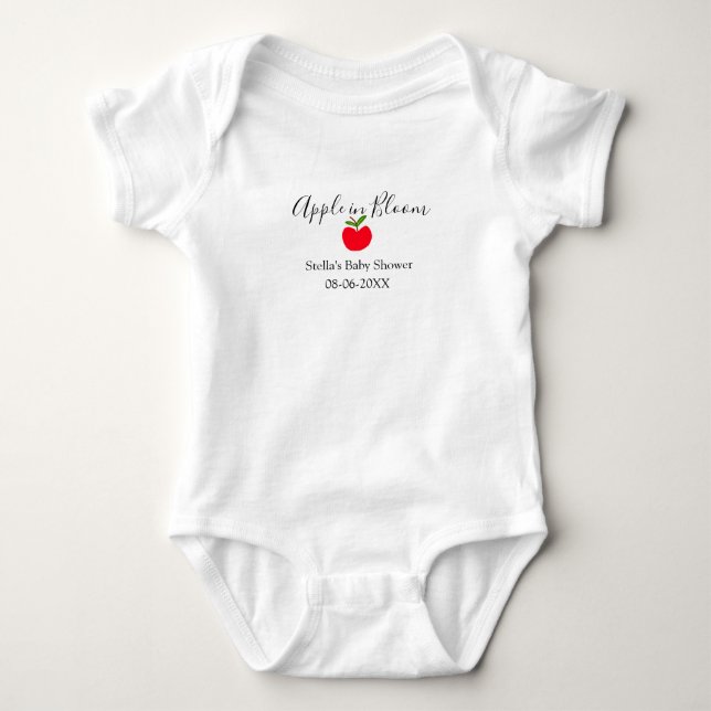 Apple in bloom baby shower red apple name date  baby strampler (Vorderseite)