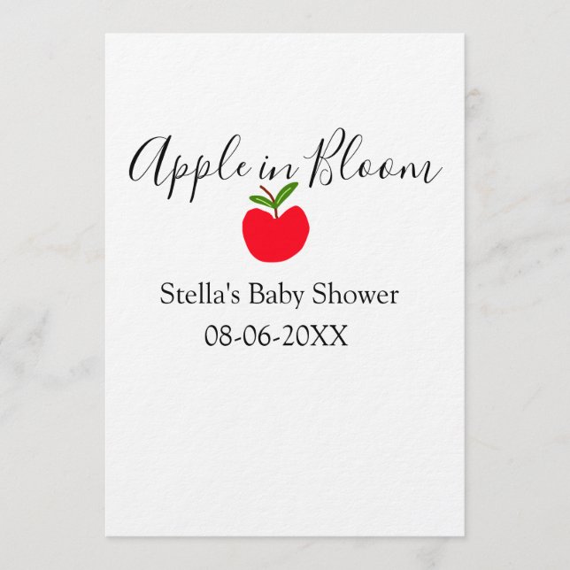 Apple in bloom baby shower red apple name date  einladung (Vorderseite)