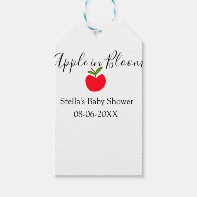 Apple in bloom baby shower red apple name date  geschenkanhänger (Vorderseite)