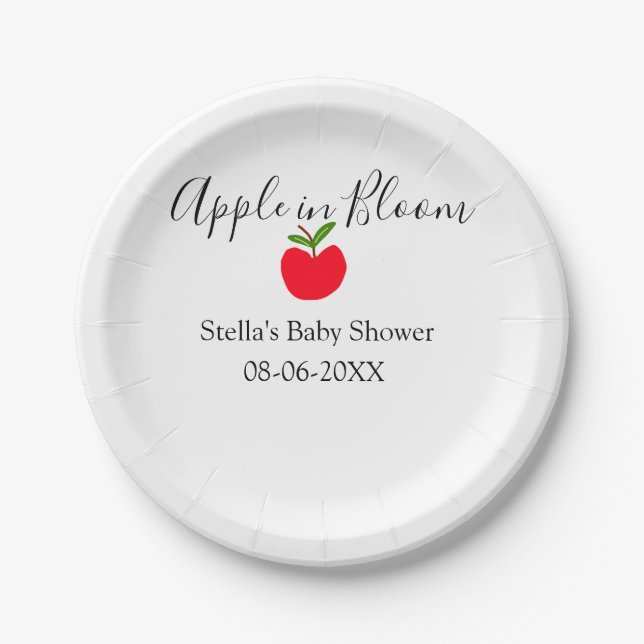 Apple in bloom baby shower red apple name date  pappteller (Vorderseite)