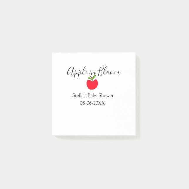Apple in bloom baby shower red apple name date  post-it klebezettel (Vorderseite)