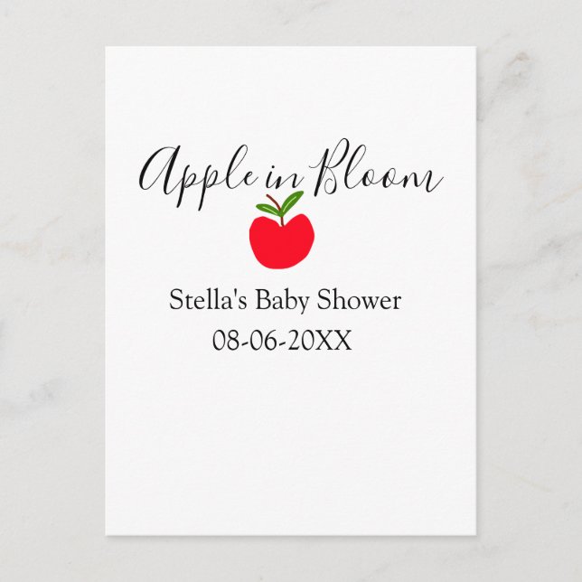 Apple in bloom baby shower red apple name date  postkarte (Vorderseite)