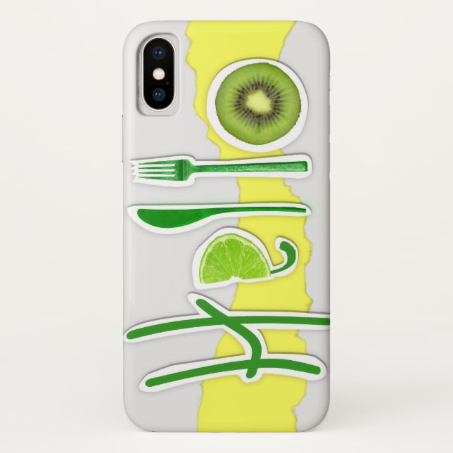 Apple iPhone X Handy Case Grün Gelb Hallo Spaß (Rückseite)