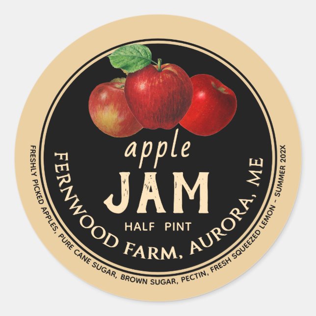 Apple Jam Sauce Jelly Label Kraft Homemade Runder Aufkleber (Vorderseite)