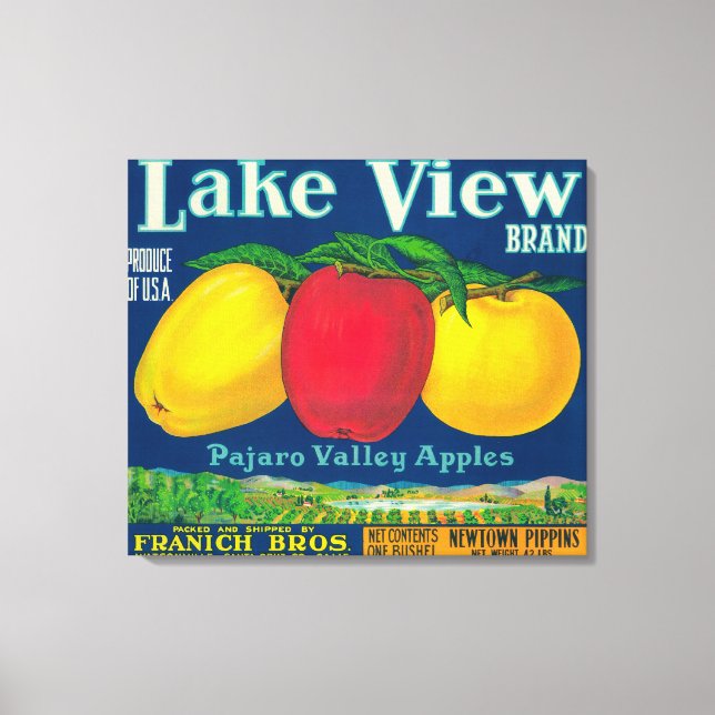 Apple-Label für Lake View - Watsonville, CA Leinwanddruck (Vorderseite)