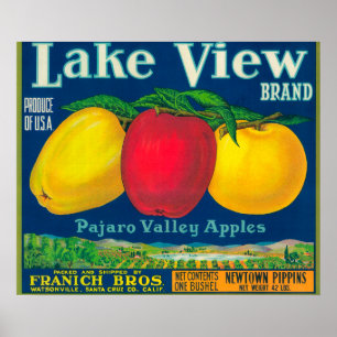 Apple-Label für Lake View - Watsonville, CA Poster