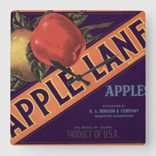Apple Lane Brand Crate Label Quadratische Wanduhr