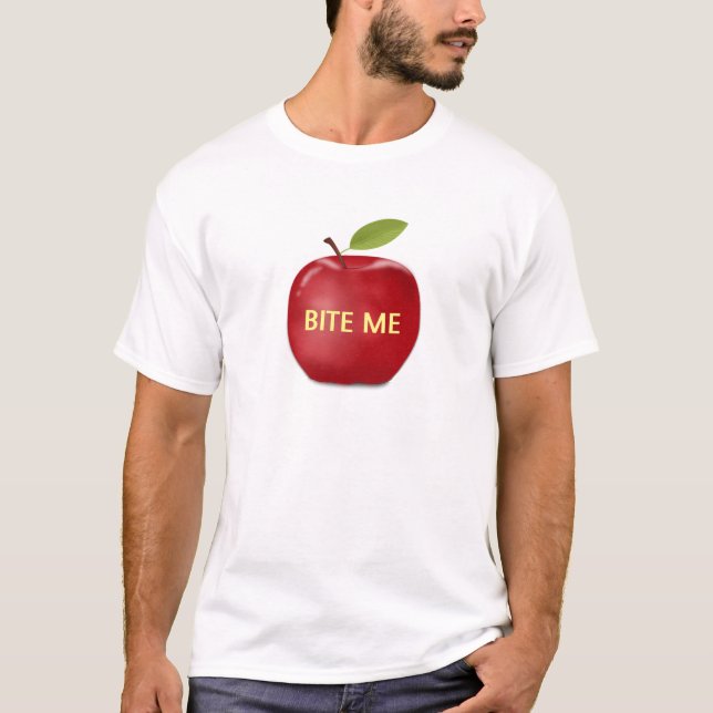 Apple mit bearbeitbarem Bite-mir-Text T-Shirt (Vorderseite)