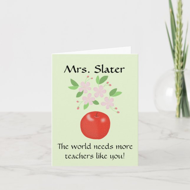 Apple mit Blume Redaktionsfähiges Lehrerempfinden Dankeskarte (Vorderseite)