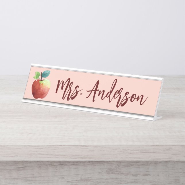 Apple Modern Personalisiert Teacher Desk Schreibtischnamensplakette (Vorderseite )
