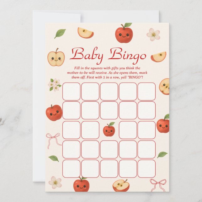 Apple My Eye Baby Shower Bingo Game Card Einladung (Vorderseite)