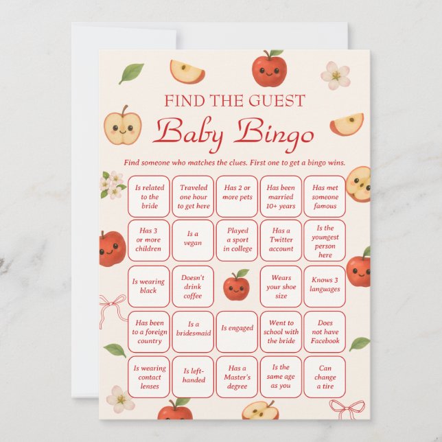 Apple My Eye Baby Shower Finden Sie das Gast Bingo Einladung (Vorderseite)