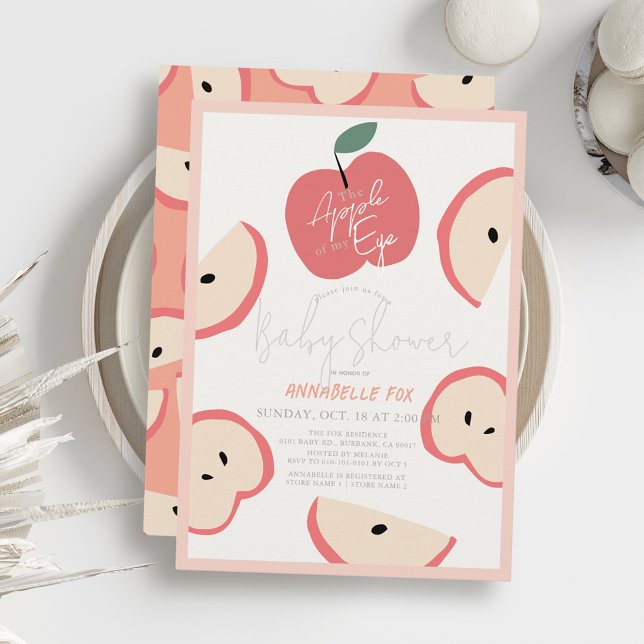 Apple of my Eye Pink Girl Baby Shower Einladung (Von Creator hochgeladen)