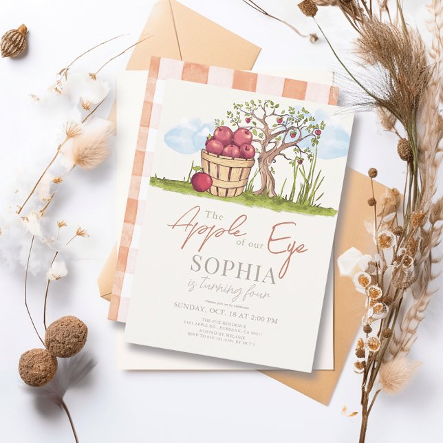 Apple of our Eye Basket & Tree Birthday Einladung (Von Creator hochgeladen)