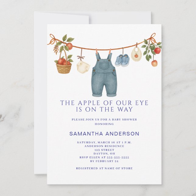 Apple of Our Eye Boy Baby Shower Einladung (Vorderseite)