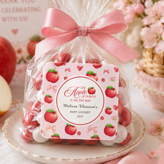 Apple Of Our Eye Pink Red Coquette Baby Shower Quadratischer Aufkleber
