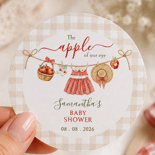 Apple Of Our Eye Wäscheleine Gingham Baby Shower Runder Aufkleber