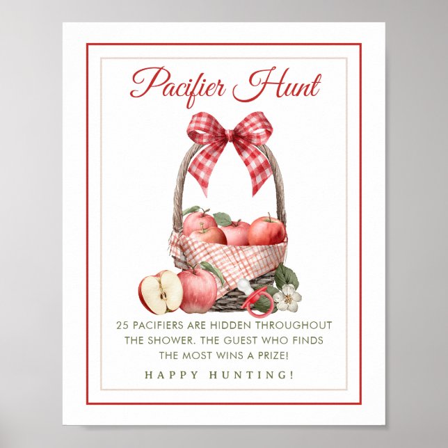 Apple Orchard Baby Dusche Schnuller Jagdspiel Poster (Vorne)