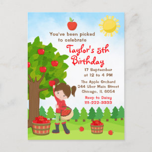 Apple Picking Birthday Brown Hair Girl Postcard Postkarte