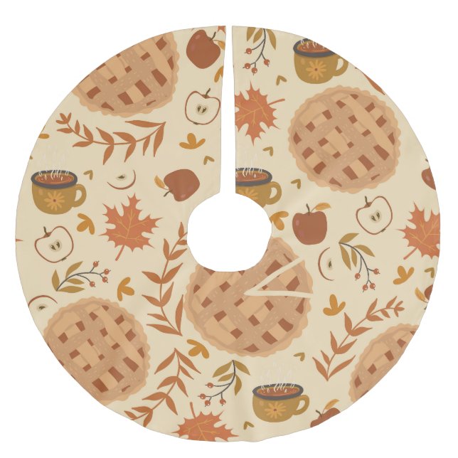 Apple Pie Herbst: Vintage Grafik Polyester Weihnachtsbaumdecke (Vorderseite)