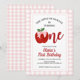 Apple Pink Bow Preppy Coquette 1. Geburtstag Einladung