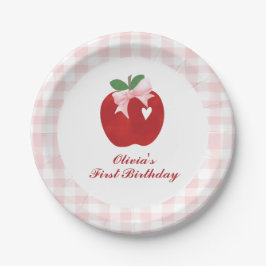 Apple Pink Bow Preppy Coquette 1. Geburtstag Pappteller