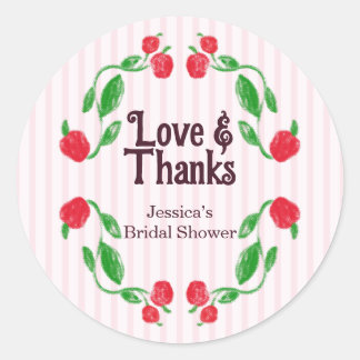 Apple Pink Love and Thanks Bridal Shower Runder Aufkleber