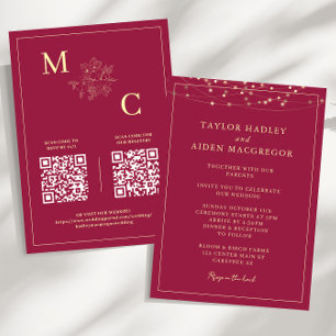 Apple Red Elegant QR Code Faire-part de mariage