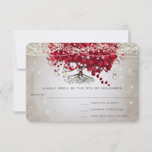 Apple Red Heart Leaf Wedding RSVP Karte