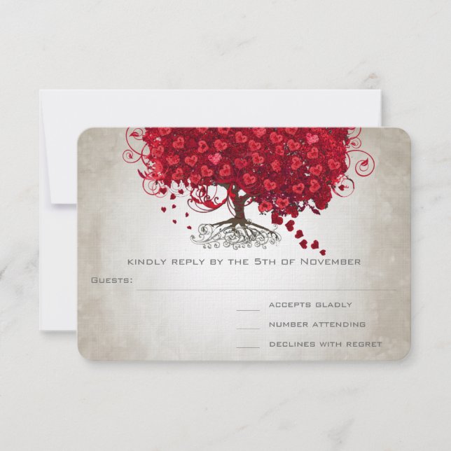 Apple Red Heart Leaf Wedding RSVP Karte (Vorderseite)