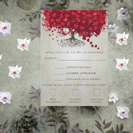 Apple Red Heart Leaf Wedding RSVP Karte