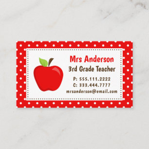 Apple Red Polka Dots Business Card Lehrerin Visitenkarte