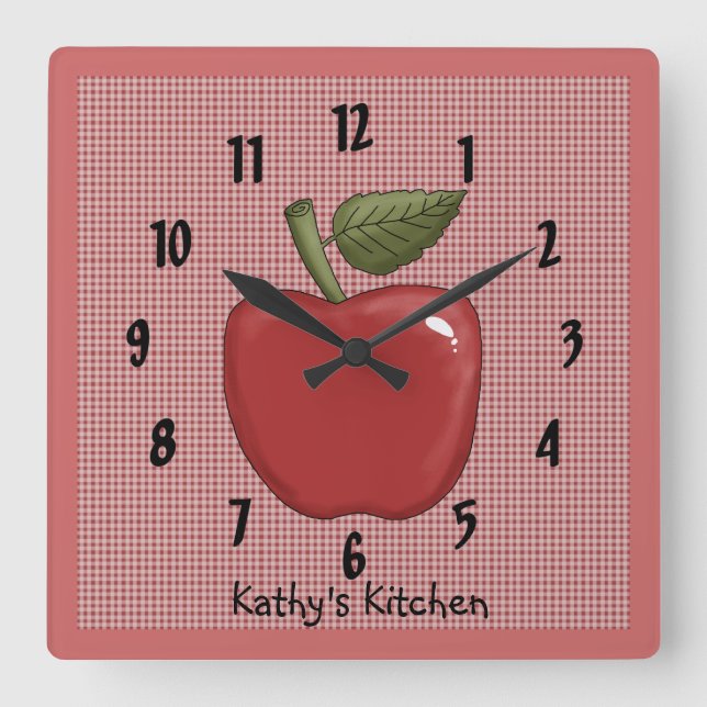 Apple (Red) Quadratische Wanduhr (Vorderseite)
