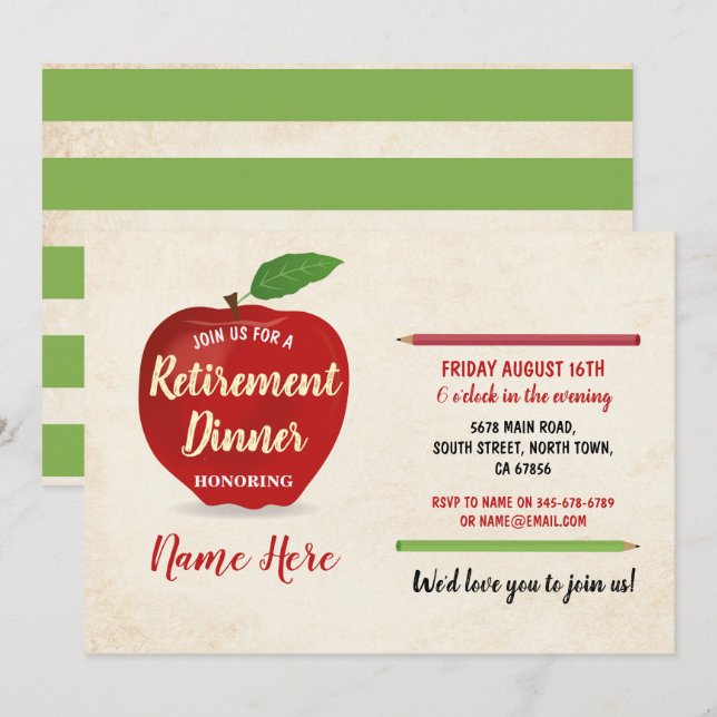 Apple Rustic Party Red Teacher Cream Einladung (Vorne/Hinten)