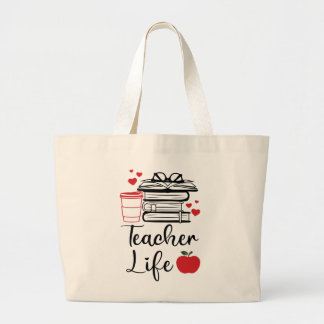 Apple School Book Lover Reading Coffee Teacher Tot Jumbo Stoffbeutel