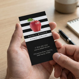 Apple School Teacher Elegante Schwarz-weiße Streif Visitenkarte