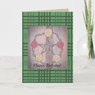 Apple Slice Pentacle Birthday Green Plaid Karte