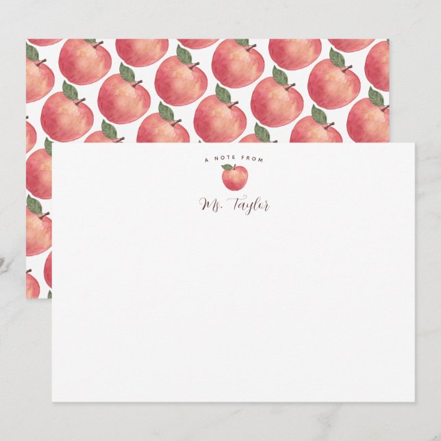 Apple Stationary Teacher Name Mitteilungskarte (Vorne/Hinten)