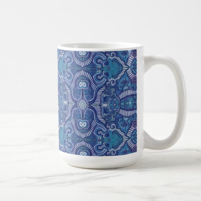 Apple Stripe Bohemisch Boho Arabesque Muster Blau Kaffeetasse (Rechts)