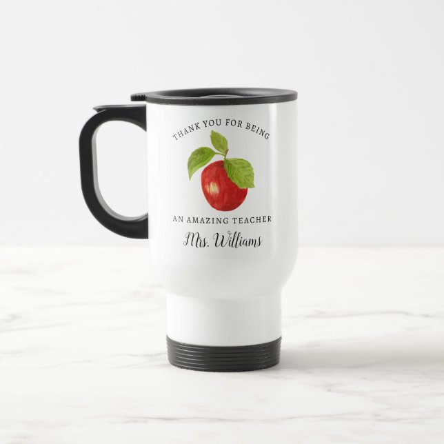 Apple Teacher Appreciation Name Travel Mug Geschen Reisebecher (Links)