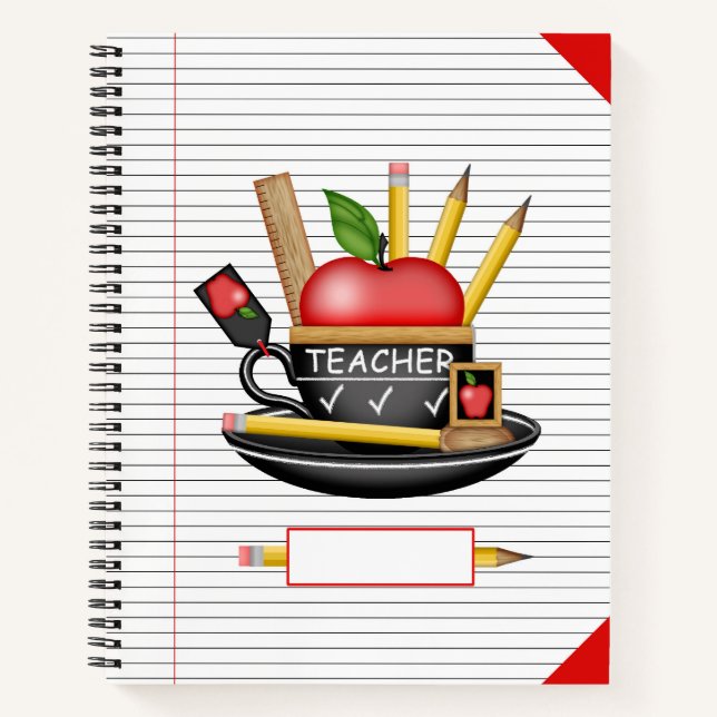 Apple Teacup für Lehrer groß Notizbuch (Vorderseite)