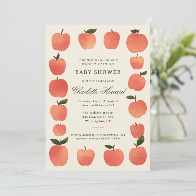 Apple Theme Fall Harvest Baby Shower Einladung (Stehend Vorderseite)