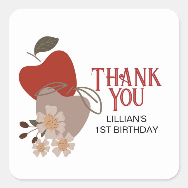 Apple Themed Birthday Vielen Dank Quadratischer Aufkleber (Vorderseite)