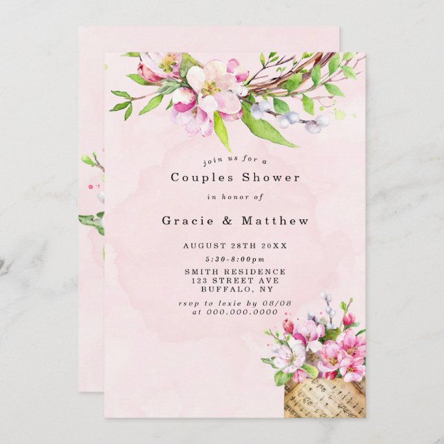 Apple Tree Blossoms Musique Couples Invitations de (Devant / Derrière)