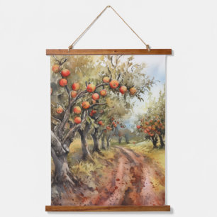 Apple Tree Grove während der Erntezeit Wandteppich Mit Holzrahmen